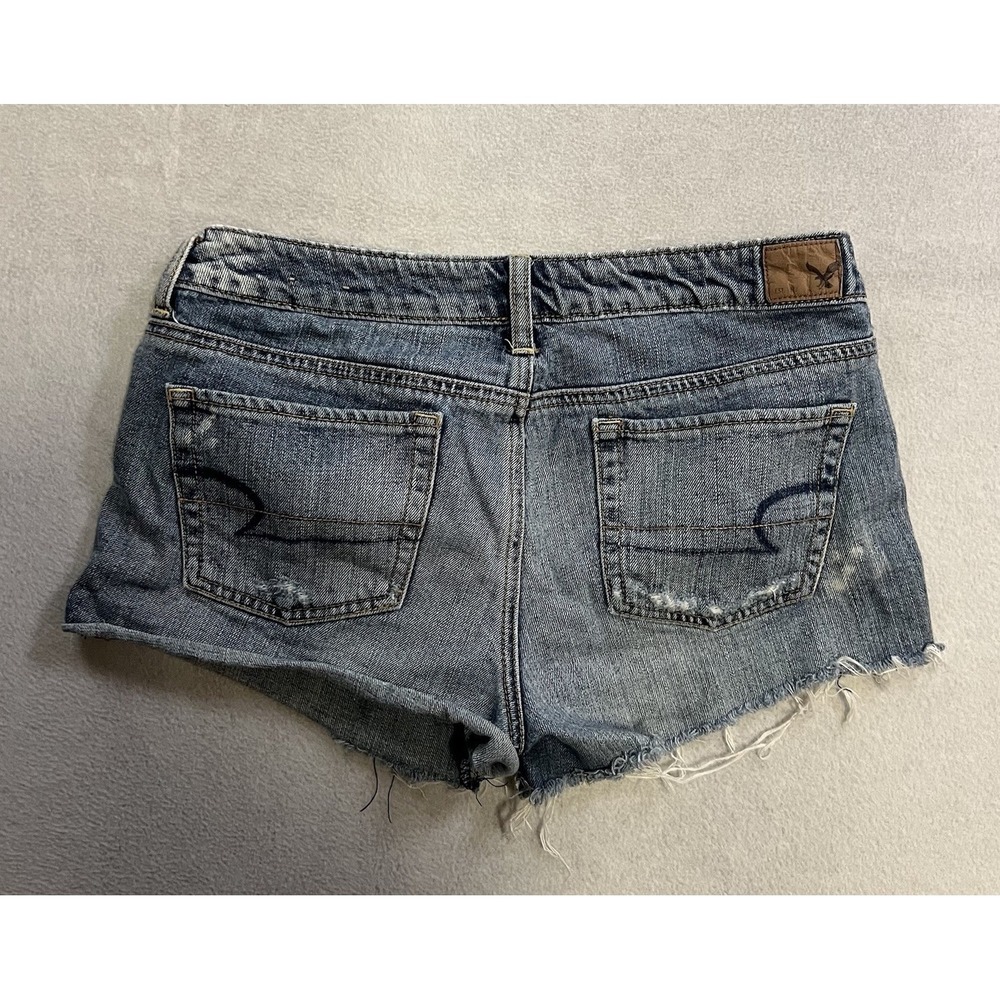 American Eagle Midi Shorts Women's Size 8 Cut Off Denim Blue Distressed